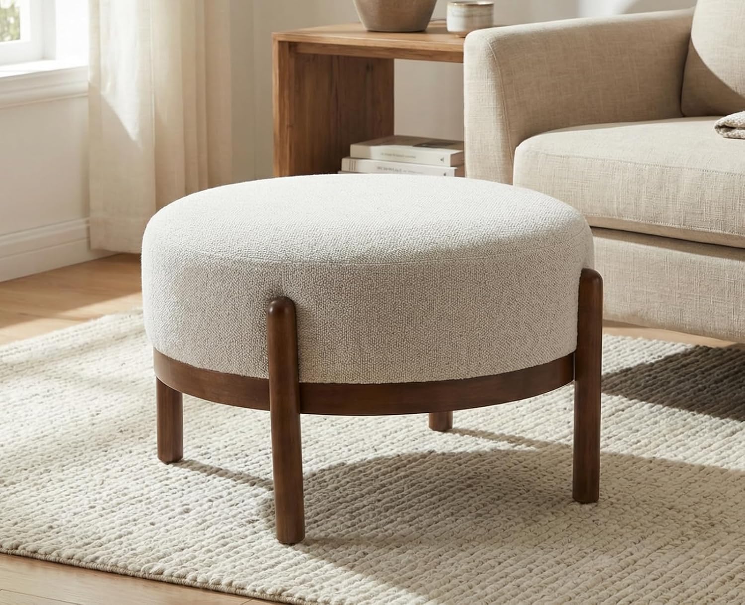 Outdoor Furniture Wood - Banco Otomano de Tela Sherpa con