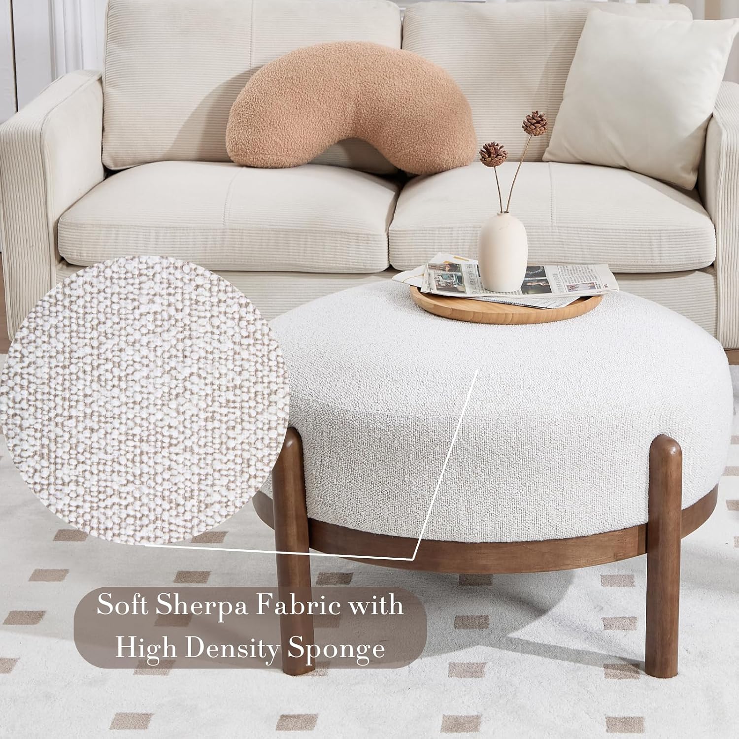 Banco Otomano de Tela Sherpa c - Outdoor Furniture Wood reseña y precio