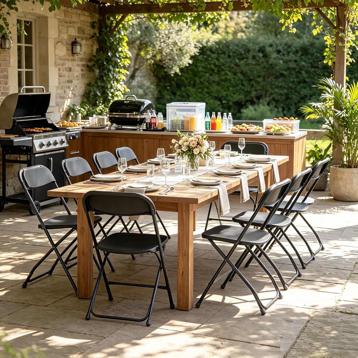 Silla Plegable Negra con Marco - Outdoor Furniture Metal Chairs reseña y precio