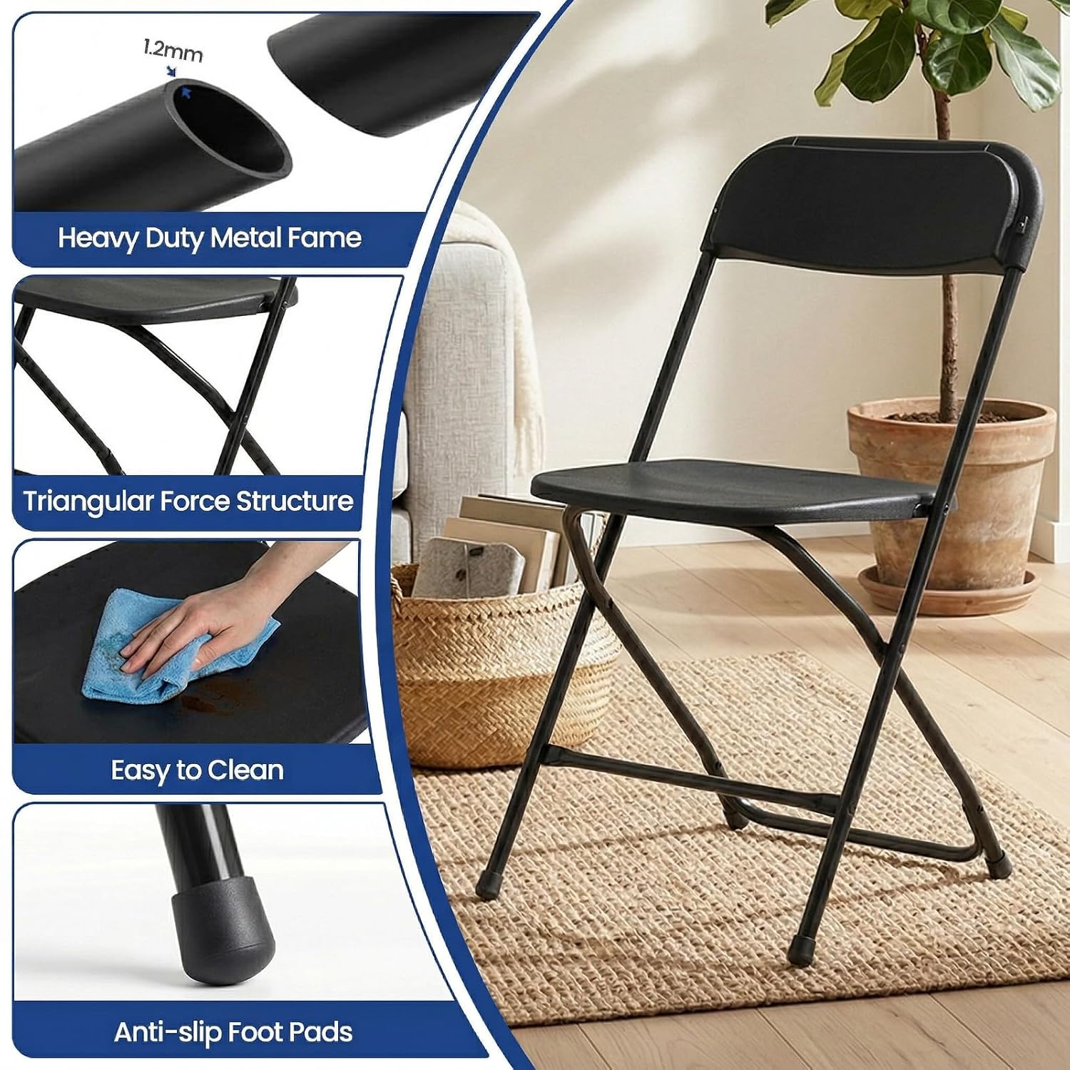 Silla Plegable Negra con Marco - Outdoor Furniture Metal Chairs reseña y precio